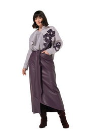 Caroline Biss Vegan Leather Skirt Plum