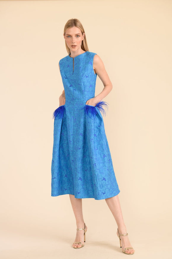 Caroline Kilkenny Hazel Blue Jacquard Dress