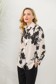 Caroline Kilkenny Lilibet Blouse Black Flower Print