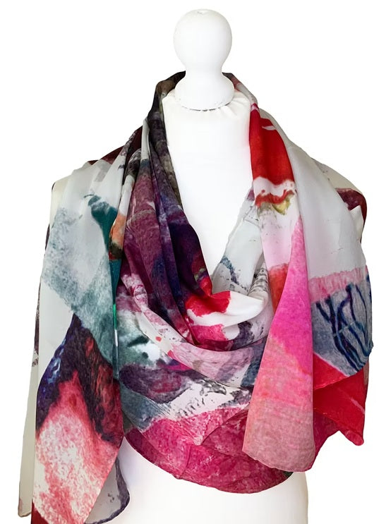Clare O'Connor Silk Scarf Rolled Edge Multicolour