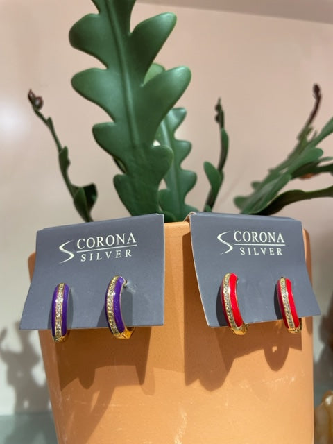 Corona Silver Enamelled Hoop Earrings