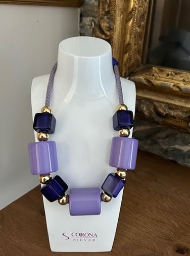 Corona Silver Resin Necklace Purple