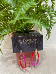 Corona Silver Pink Red Drop Earrings