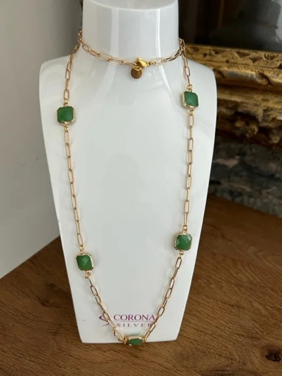 Corona Silver Necklace Gold/Green