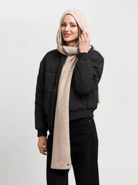 Fraas Ribbed Knitted Wool Hooded Blend Scarf Cashew