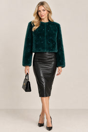 French Connection Mackenzie Faux Fur Jacket Dark Teal