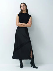 French Connection Dahlia Satin Lace Skirt Black
