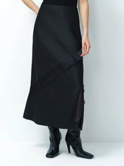 French Connection Dahlia Satin Lace Skirt Black