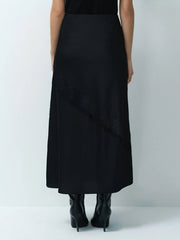 French Connection Dahlia Satin Lace Skirt Black