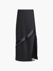 French Connection Dahlia Satin Lace Skirt Black