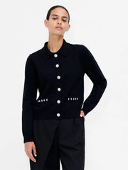 French Connection Ellaria Pearl Trim Cardigan Black