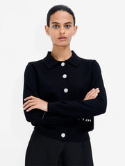 French Connection Ellaria Pearl Trim Cardigan Black