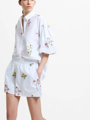 French Connection Alissa Floral Embroidered Shorts Linen White