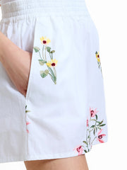 French Connection Alissa Floral Embroidered Shorts Linen White