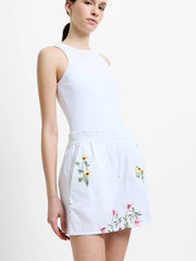 French Connection Alissa Floral Embroidered Shorts Linen White