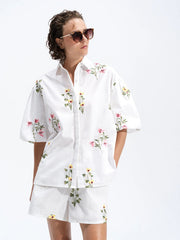 French Connection Cambria Floral Embroidered Shirt Linen White Multi