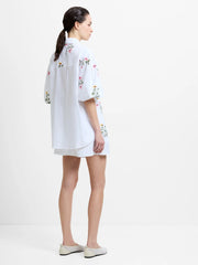 French Connection Cambria Floral Embroidered Shirt Linen White Multi
