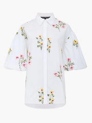 French Connection Cambria Floral Embroidered Shirt Linen White Multi