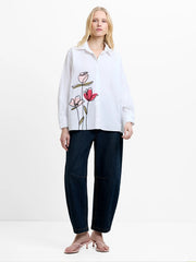 French Connection Cambria Flower Embroidered Shirt Linen White Multi