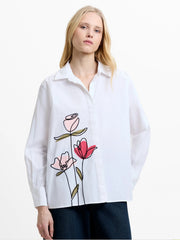 French Connection Cambria Flower Embroidered Shirt Linen White Multi