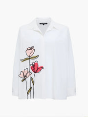French Connection Cambria Flower Embroidered Shirt Linen White Multi