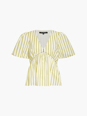 French Connection Cambria Cotton Peplum Top Yellow/Navy Stripes