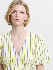 French Connection Cambria Cotton Peplum Top Yellow/Navy Stripes