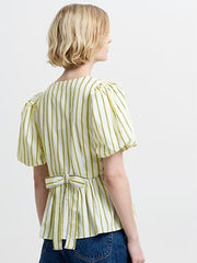 French Connection Cambria Cotton Peplum Top Yellow/Navy Stripes