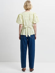 French Connection Cambria Cotton Peplum Top Yellow/Navy Stripes