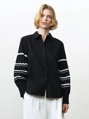 French Connection Cambria Ric Rac Shirt Black/Linen White