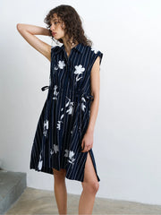 French Connection Cambria Cotton Drawstring Dress Navy/White