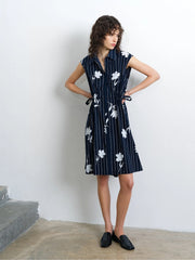 French Connection Cambria Cotton Drawstring Dress Navy/White