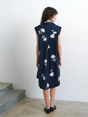 French Connection Cambria Cotton Drawstring Dress Navy/White