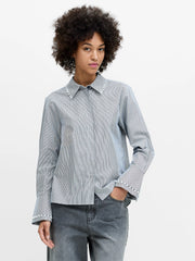 French Connection Cambria Striped Shirt With Pearl Trim Navy/White