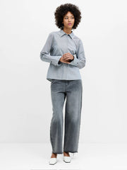 French Connection Cambria Striped Shirt With Pearl Trim Navy/White