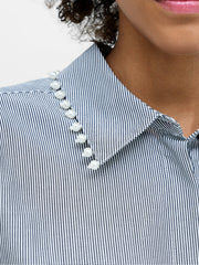 French Connection Cambria Striped Shirt With Pearl Trim Navy/White