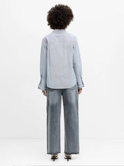 French Connection Cambria Striped Shirt With Pearl Trim Navy/White