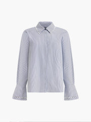 French Connection Cambria Striped Shirt With Pearl Trim Navy/White