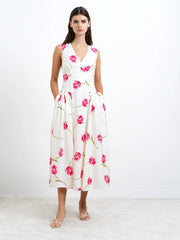 French Connection Cressida Faron Drape Dress Ivory/Pink Multi