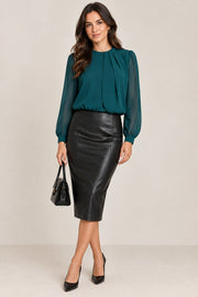 French Connection Eden Half Drape Top Teal Green