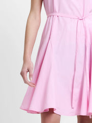 French Connection Era Poplin Godet Bow Dress Light French Pink