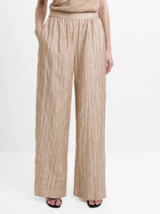 French Connection Novie Crinkle Wide Leg Pants Warm Neutral