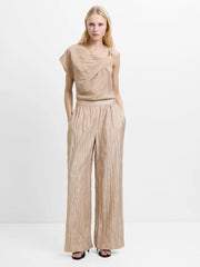 French Connection Novie Crinkle Wide Leg Pants Warm Neutral