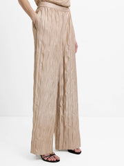 French Connection Novie Crinkle Wide Leg Pants Warm Neutral
