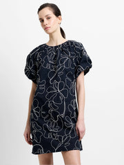 French Connection Rhodes Embroidered Puff Sleeve Mini Dress