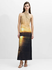 French Connection Summer Ennis Eco Satin Chain Halterneck Dress