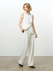 French Connection Vinnie Pinstripe Wide Leg Trouser Cream/Black