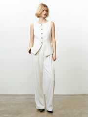 French Connection Vinnie Pinstripe Wide Leg Trouser Cream/Black
