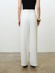 French Connection Vinnie Pinstripe Wide Leg Trouser Cream/Black