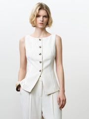 French Connection Vinnie Pinstripe Waistcoat Cream/Black